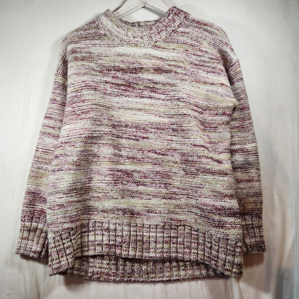Old Navy Womens Large Tall Space Dye Crew Neck Sweater Burgundy Cream Green